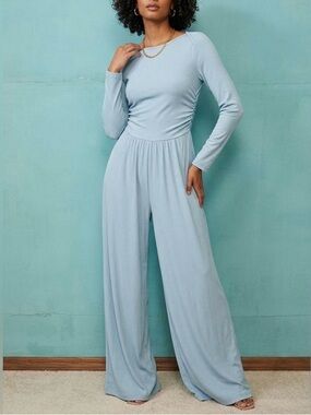 Cider Light Blue Long Sleeve Jumpsuit size small
